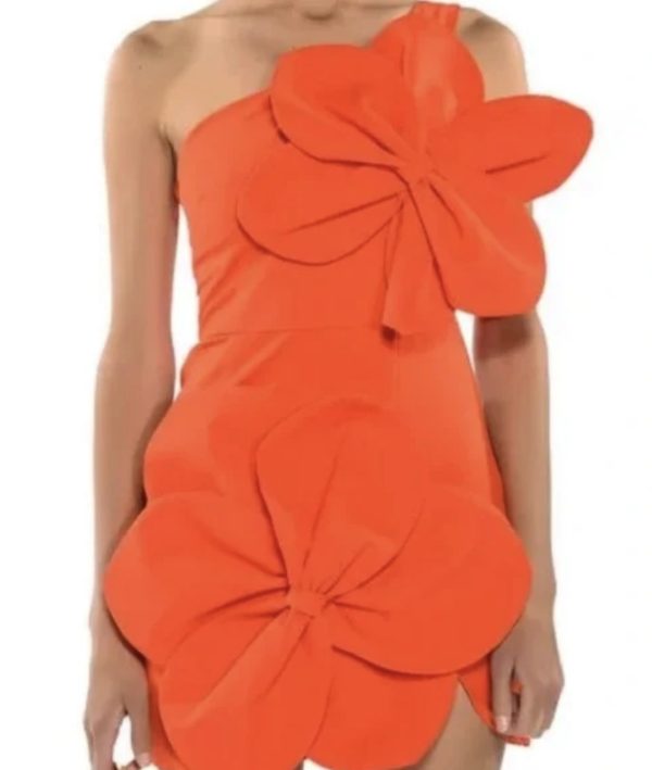 Orange One Shoulder Floral Dress