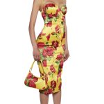 Yellow floral romantic lace up babydoll dress