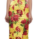 Yellow floral romantic lace up babydoll dress