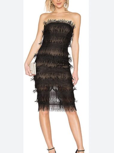 Aijek bustier off shoulder fringe dress