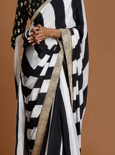 MASABA Black & Ivory Crepe Foil Printed Saree Set