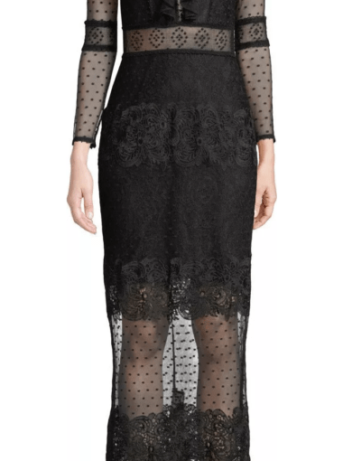 ALEXIS black Elize long sleeve lace mid-length dress.