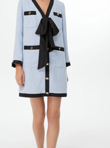 Pomander Place Light Blue Coco Tweed Bow Dress