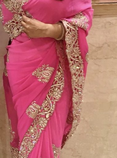 Hot pink saree with gold border