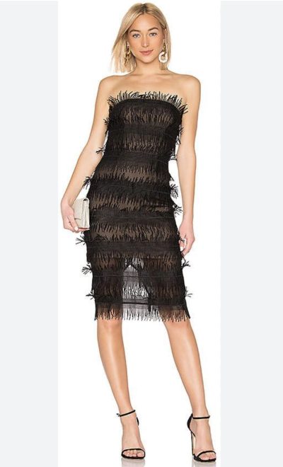 Aijek bustier off shoulder fringe dress