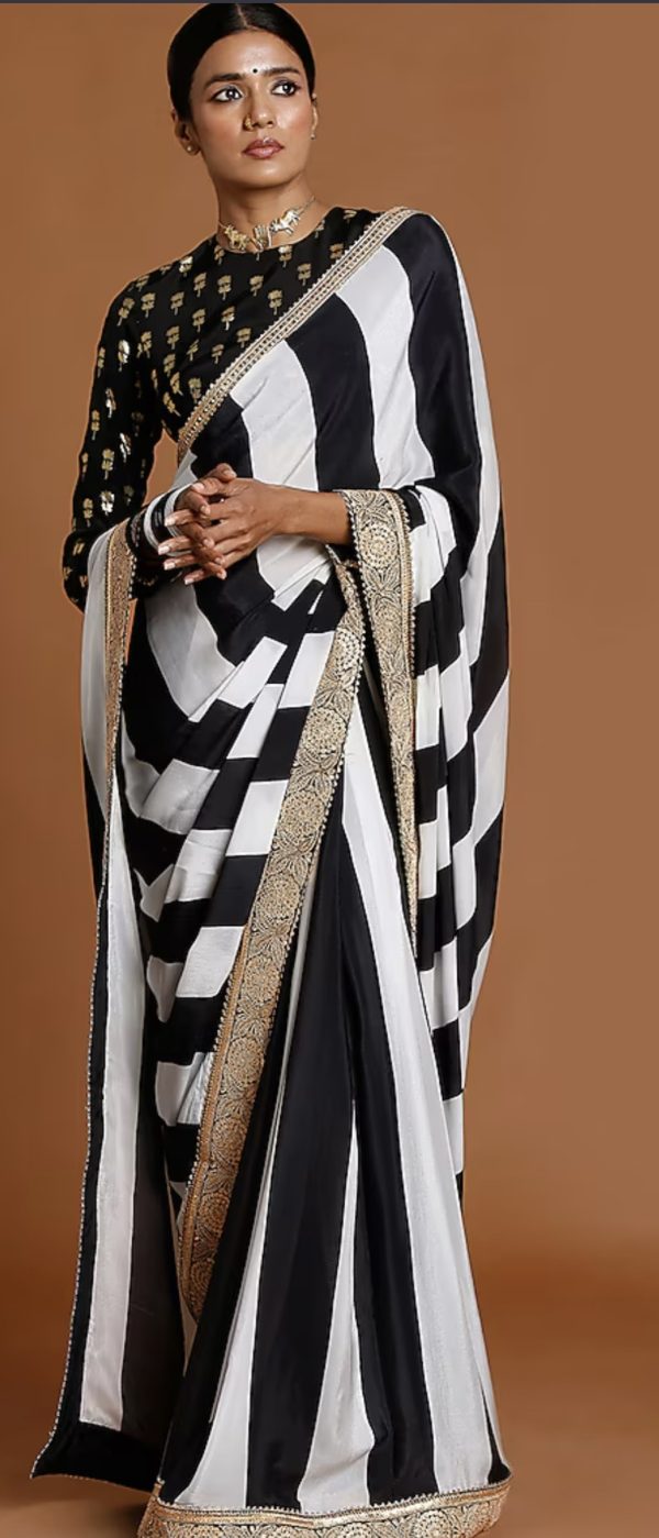 MASABA Black & Ivory Crepe Foil Printed Saree Set