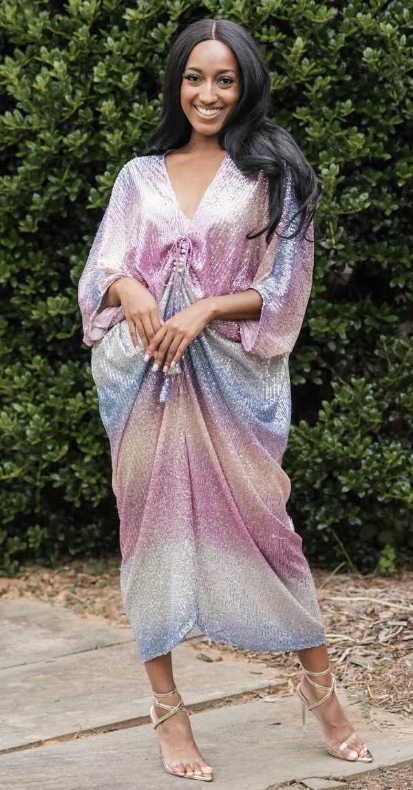 Mandira Curtis Sequin kaftan style ombré sequin dress