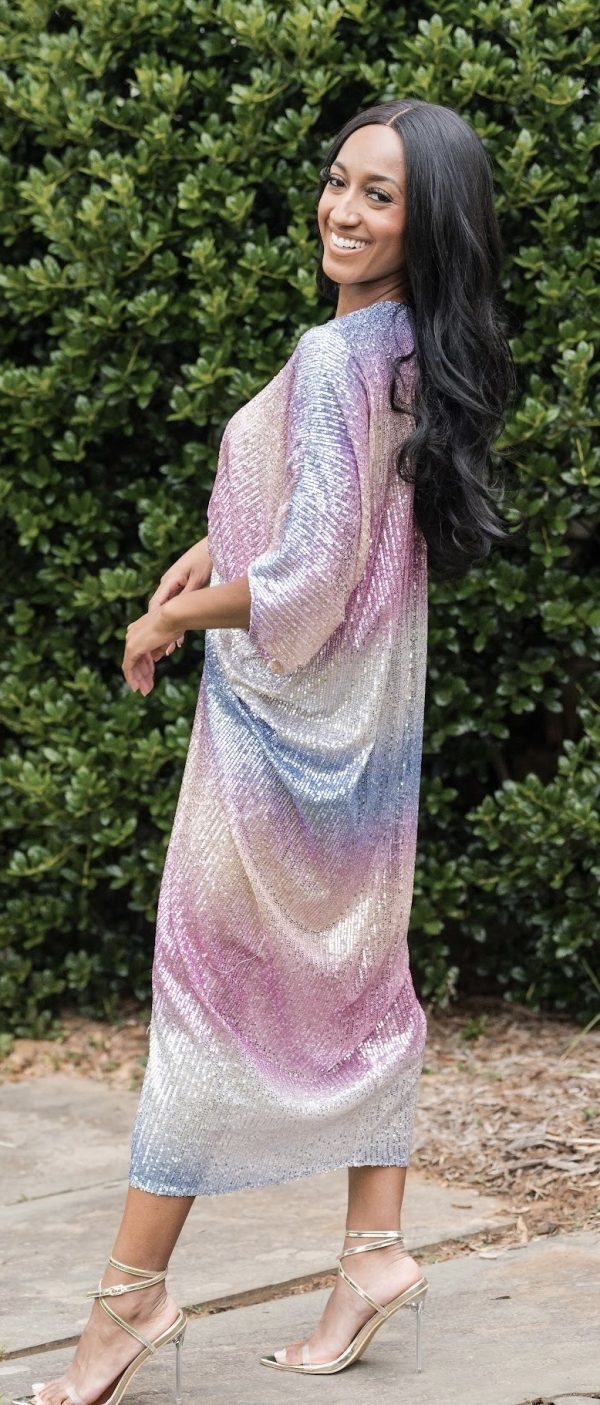 Mandira Curtis Sequin kaftan style ombré sequin dress