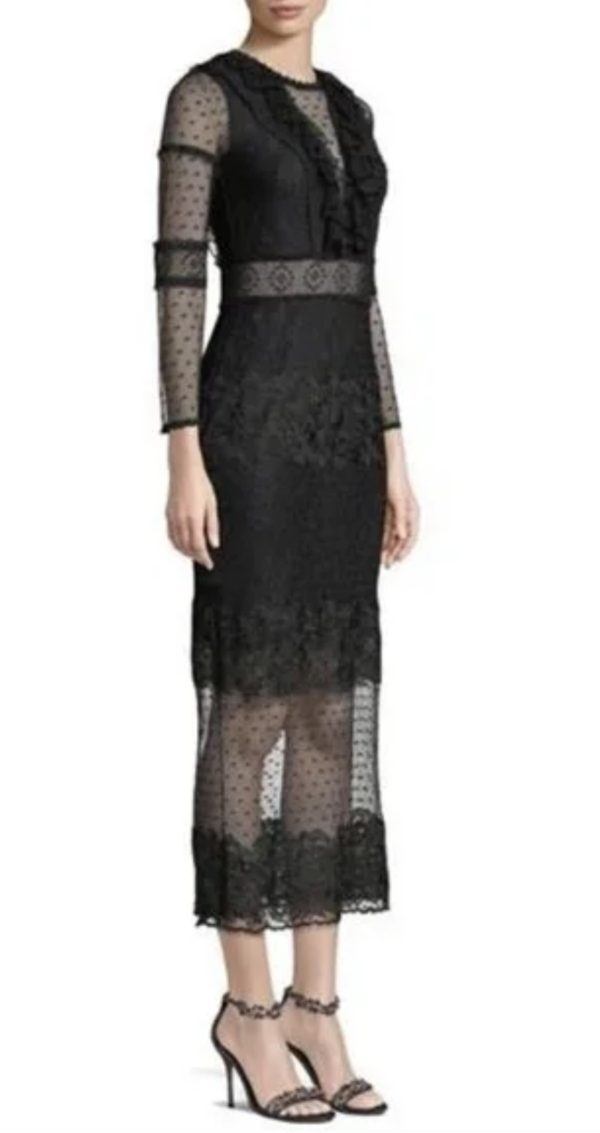 ALEXIS black Elize long sleeve lace mid-length dress.