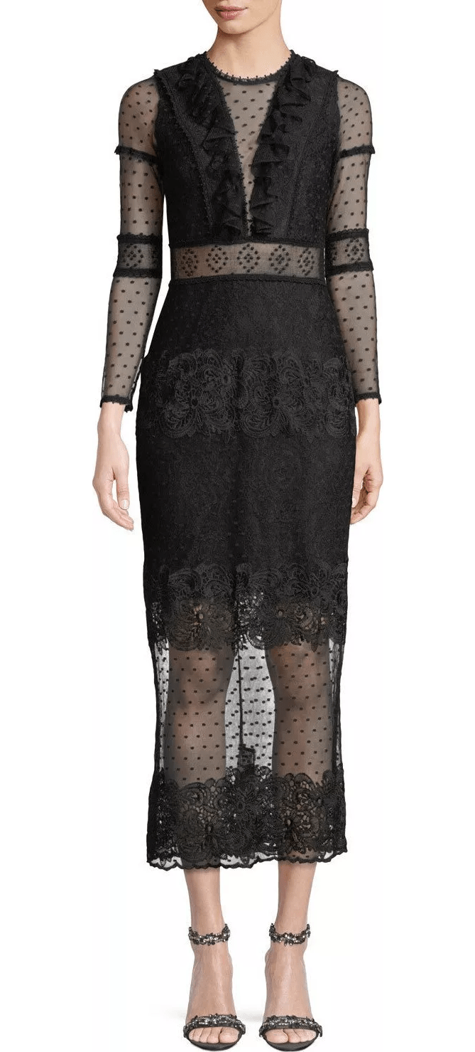 ALEXIS black Elize long sleeve lace mid-length dress.