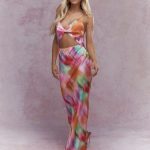 PRINTED TWIST FRONT CUT-OUT CAMI MAXI DRESS