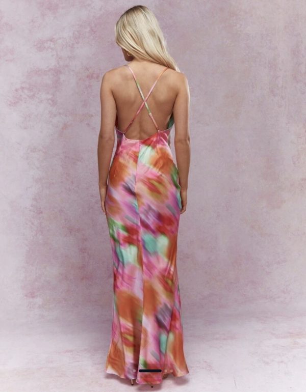 PRINTED TWIST FRONT CUT-OUT CAMI MAXI DRESS