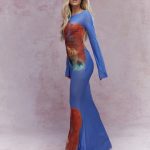 ASYMMETRIC SHEER LACE ONE SHOULDER CUT OUT KNOT DETAIL MAXI DRESS