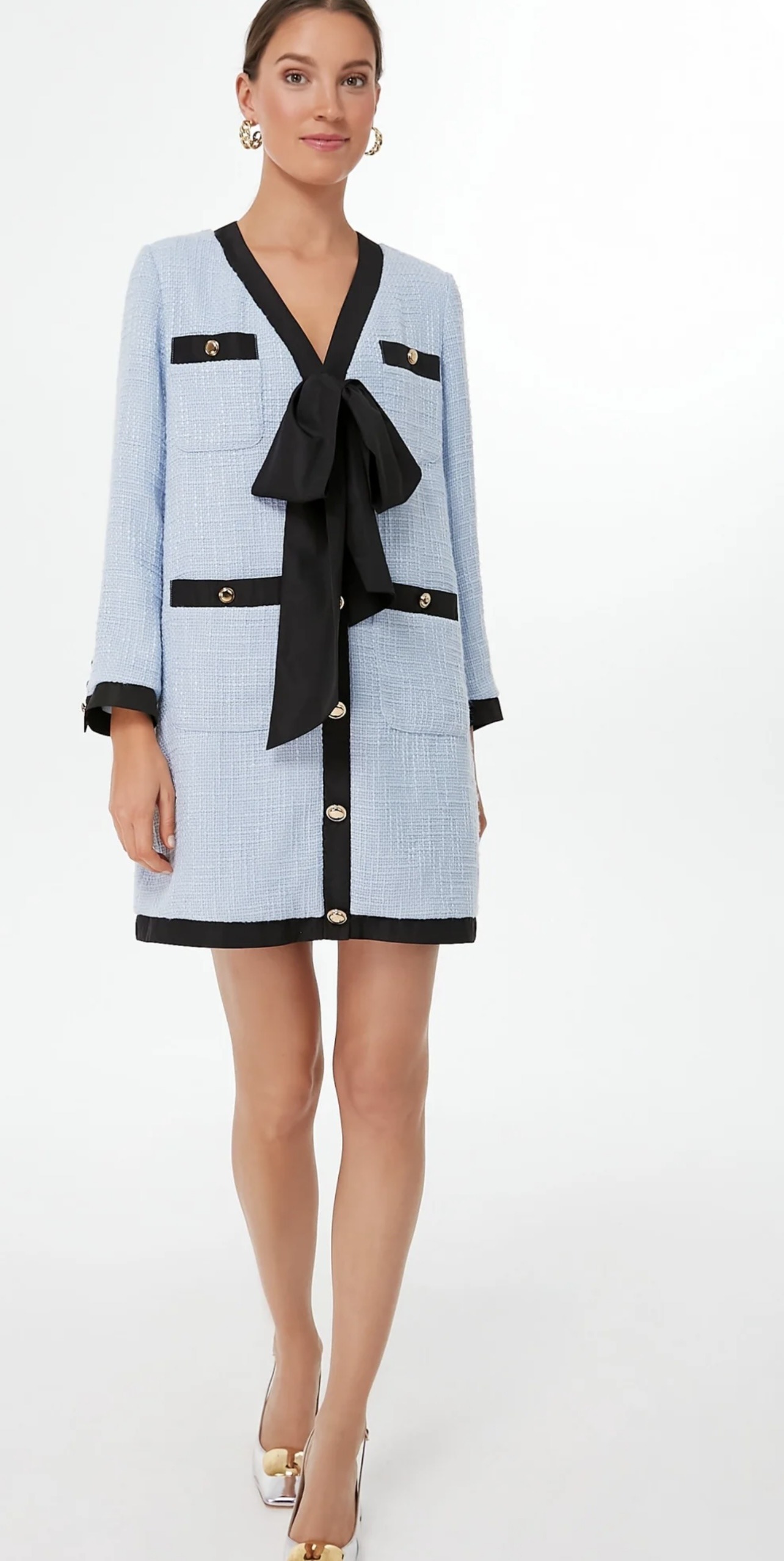 Pomander Place Light Blue Coco Tweed Bow Dress