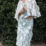 Custom embellished skirt bustier and cape set