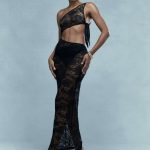 ASYMMETRIC SHEER LACE ONE SHOULDER CUT OUT KNOT DETAIL MAXI DRESS