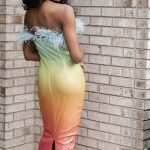 Rainbow sequin maxi with feather trim