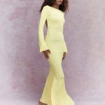 Textured backless long sleeves mermaid hem maxi dress