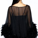 THAT VA VA VOOM LONG SLEEVE SHEER TRAPEZE DRESS WITH FEATHERS