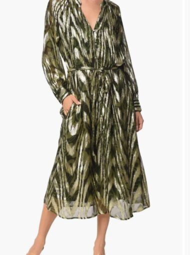 CIEBON Seneca Metallic Long Sleeve Midi Shirtdress