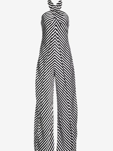 Contrast Stripe woven overlay halter jumpsuit black white