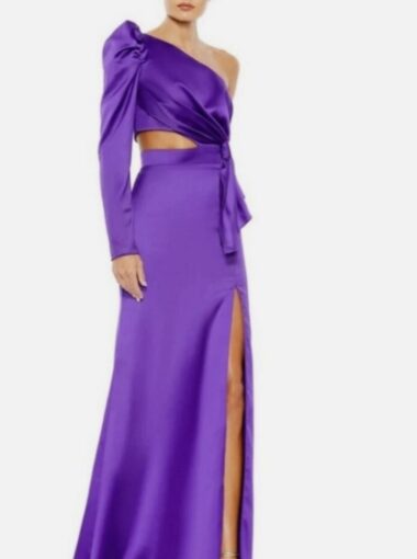 Mac Duggal satin Cut-out puff one sleeve side knot gown 