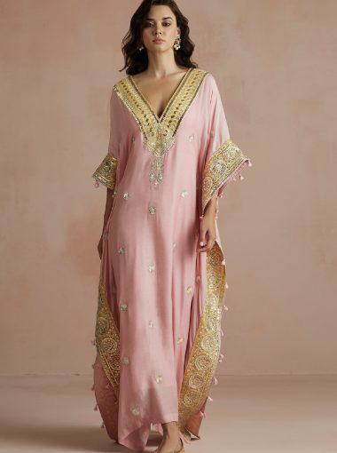 Sureena Chowdhri Blush Pink Pure Muslin Embellished Kaftan