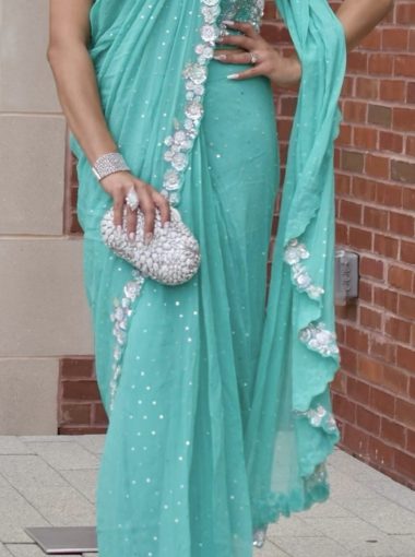 Mandira Curtis pre-stitched / draped embellished saree.