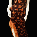 Feather trim slip gown