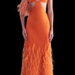 Alana satin cut out ostrich feather gown