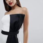 ASOS Mono Bow Front Bandeau Midi Bodycon Dress.