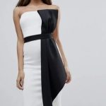 ASOS Mono Bow Front Bandeau Midi Bodycon Dress.