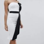 ASOS Mono Bow Front Bandeau Midi Bodycon Dress.
