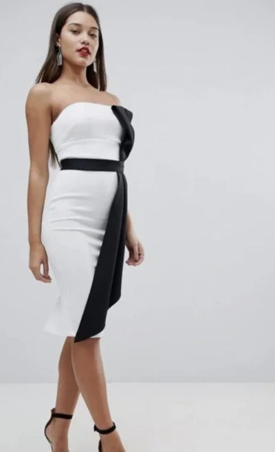 ASOS Mono Bow Front Bandeau Midi Bodycon Dress.