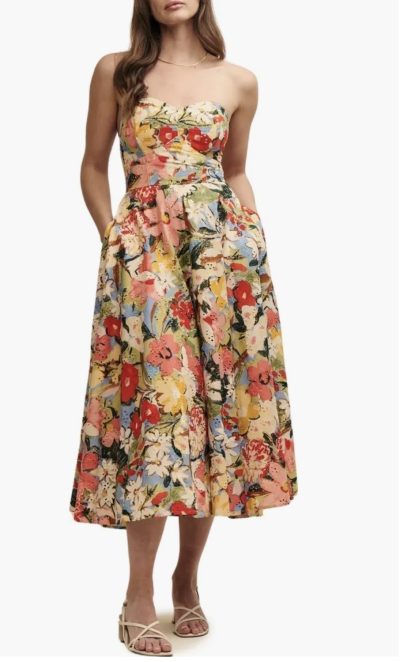 Aurora floral print eyelet strapless organic cotton dress