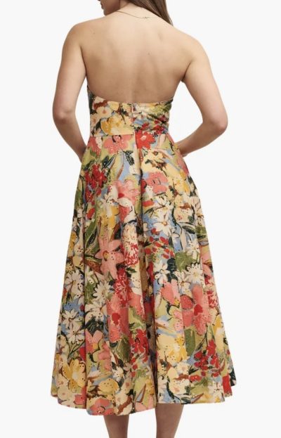 Aurora floral print eyelet strapless organic cotton dress