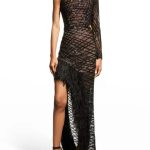 Bronx and Banco Lola sheer feather gown with slip