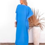 In house high low asymmetrical short sleeve chiffon blue dress