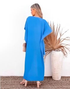 In house high low asymmetrical short sleeve chiffon blue dress