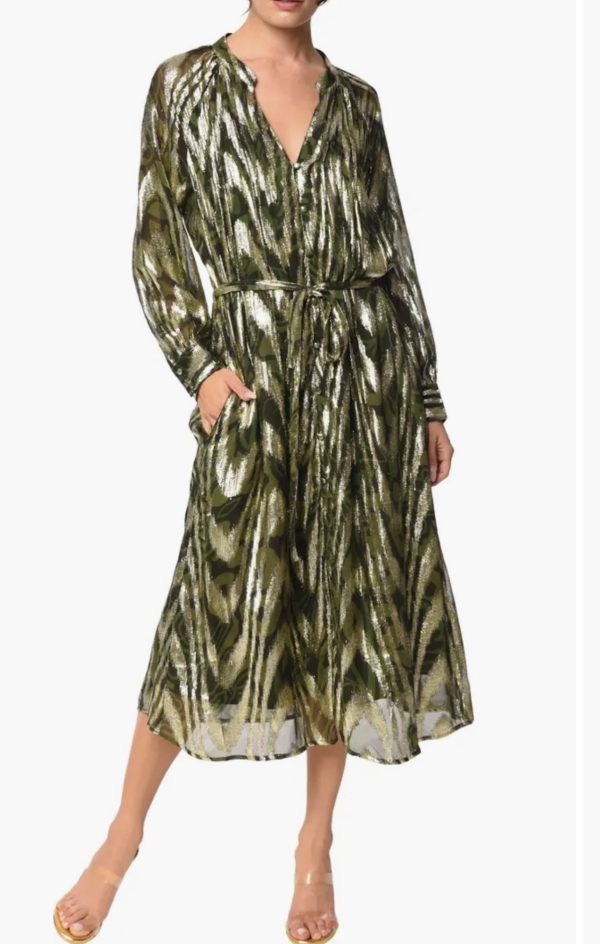 CIEBON Seneca Metallic Long Sleeve Midi Shirtdress