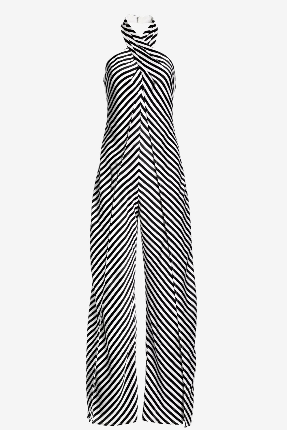 Contrast Stripe woven overlay halter jumpsuit black white