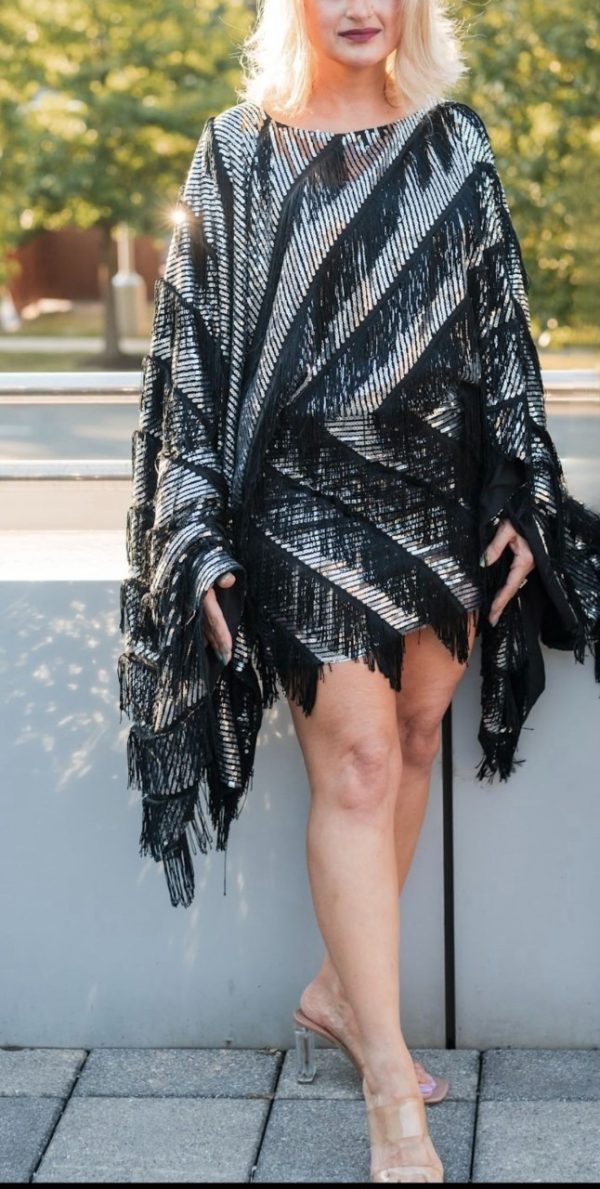 Embellished sequin cape dress