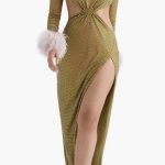HOUSE OF CB
Gina Rhinestone Feather Trim Long Sleeve Cutout Cocktail Dress