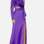 Mac Duggal satin Cut-out puff one sleeve side knot gown 