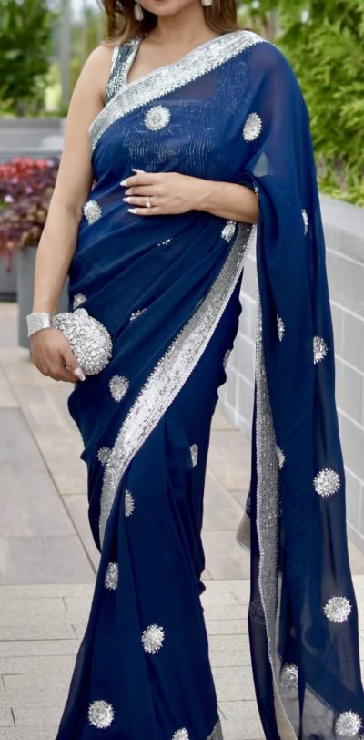 Mandira Curtis Pre-stiched Midnight Blue Saree