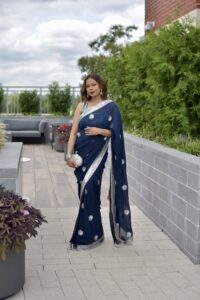 Mandira Curtis Pre-stiched Midnight Blue Saree