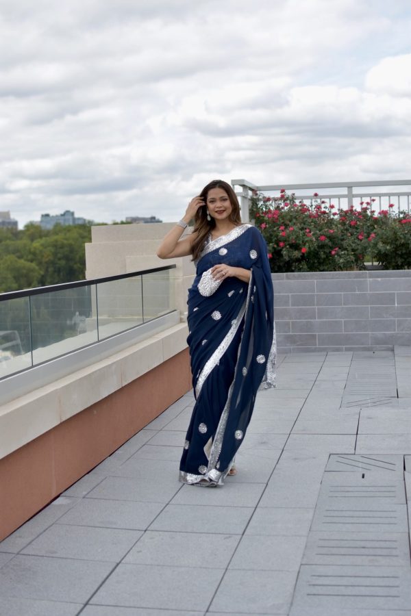 Mandira Curtis Pre-stiched Midnight Blue Saree