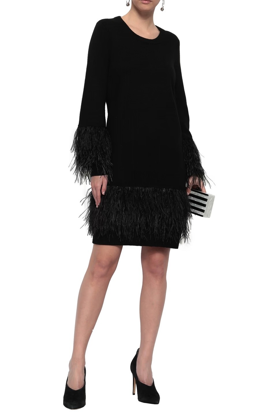 Michael Kors Feather-embellished knitted dress