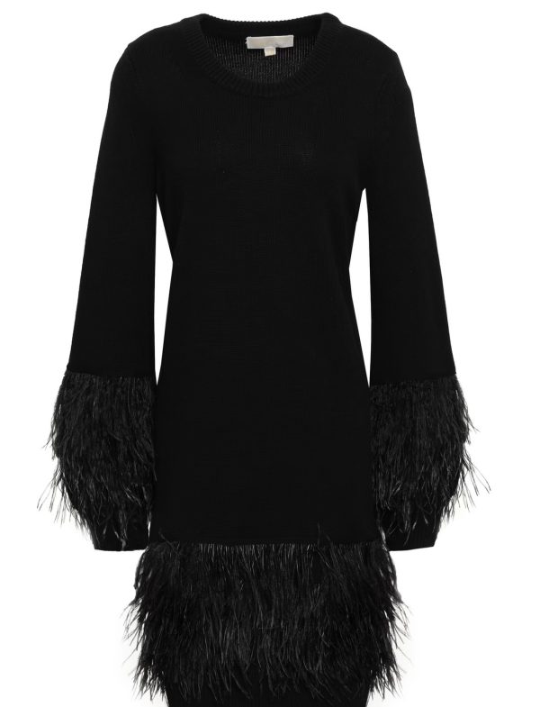 Michael Kors Feather-embellished knitted dress