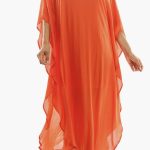 Orange gauze long sleeve cold shoulder dress